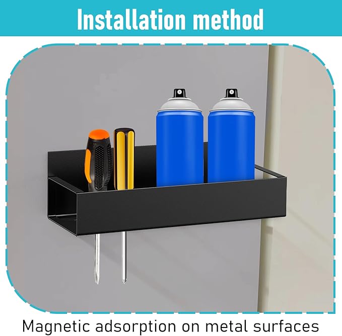 6 Pcs Magnetic Spray Can Holder, Magnet Toolbox Holder, Wall Mounted Spray Bottle Rack, Mechanic Paint Can Organizer, Tool Box Storage Rack for Garage Home Workspace (Black)