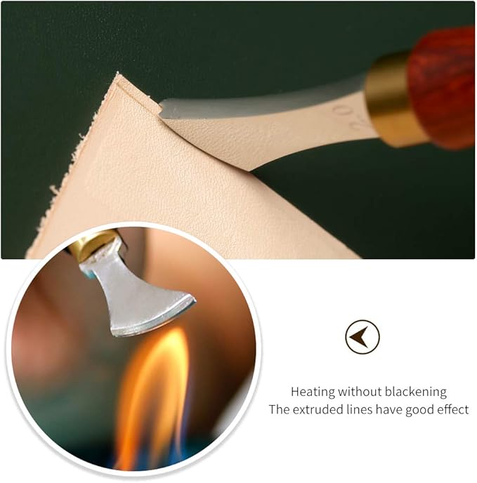UOOU Leather Edge Creaser,2.0mm Professional Leather Tool,Edge Creaser Stainless Steel Red Wood Handle Tool for Beginners DIY Leather Craft