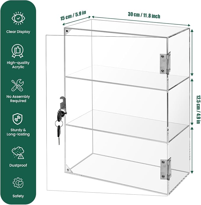 Locking Display Case, Showcase Display Cabinet, 3-Tier Acrylic Display Case - Image 7