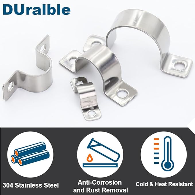 1 Inch Stainless Steel Conduit Clamps Two Hole Pipe Clamps U Bracket Conduit Fixing Clips, Universal Clamp for Cylindrical Components - Fits OD 25 mm (Approx.1") | 14 Pcs