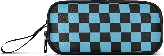 Black Blue Checkered Pattern Pencil Case Box Boys Girls Large Pencil Pouch - Image 6