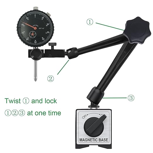 HDLNKAK Dial Indicator Gauge and Magnetic Base, 0-1"/0.001"Dial Indicator with 176lbs (80kg) Max Pull Magnetic Base, Measuring Tool for 3D Printer, Table Saw Measurement, Auto Repair and CNC Machine