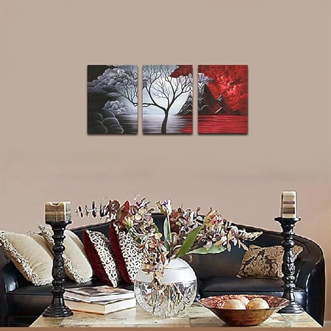 Wieco Art 3 Panels The Cloud Tree Gallery Wrapped Modern Canvas Wall Art - Image 2