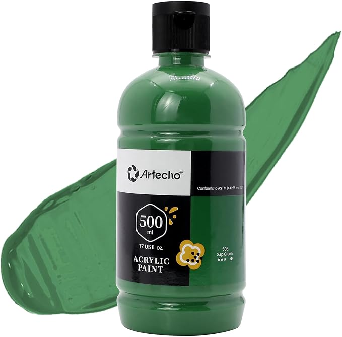 Artecho Sap Green Acrylic Paint 500ml / 17oz Large Bottle | Semi Glossy Finish by Artecho