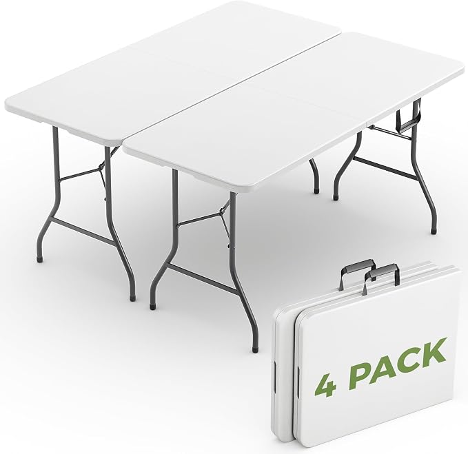 Folding Table 4 Pack, 6 FT Foldable Plastic Table by FoldingFurniture