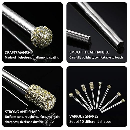 60 Grit Diamond Grinding Bits Compatible with Dremel Rotary Tool, 20 Pcs Stone Carving Diamond Drill Bits with 1/8 Inch Shank for Stone Carving, DIY Grinding, Polishing, Engraving