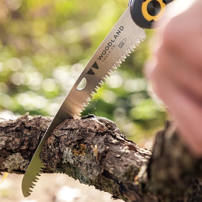 Woodland Tools Duralight Folding Saw – Curved Pruning Saw with Hardened Steel Blade, 3-Position Lock, Soft Grip Handle – Manual Tool for Tree Trimming, Branch Cutting, and Yard Work