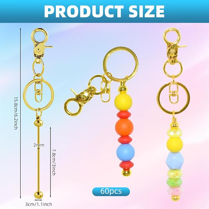60 Pcs Beadable Keychains Bulk Kit – DIY Keychain Making Supplies - Image 2