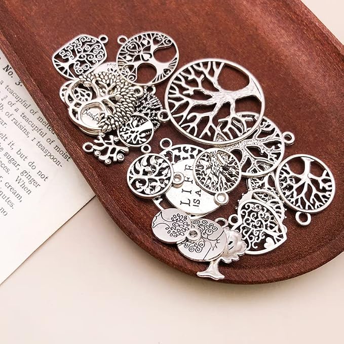 WOCRAFT 120pcs Antique Silver Tree Of Life Charma - Image 4