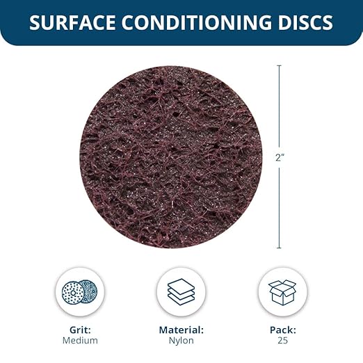 Benchmark Abrasives 2 Inch Sanding Discs Quick Change Nylon Surface Conditioning Discs, Drill & Die Grinder Sanding Disc Rust Remover for Metal Paint Stripper & Removal, Polishing - (25 Pack)(Medium)
