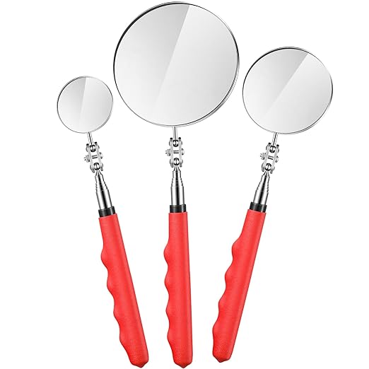3 Pieces Telescoping Inspection Mirror Stainless Steel Extendable Mechanic Mirror with Long Handle Tool for Technicians Mechanics Contractors Eyelashes Mouth and Other Small Parts(Red)