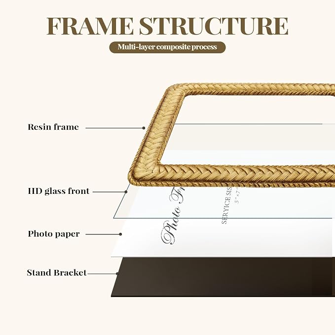 Cuspin 5x7 Gold Picture Frame, Ornate Decorative Rattan Resin Photo Frame - Image 6