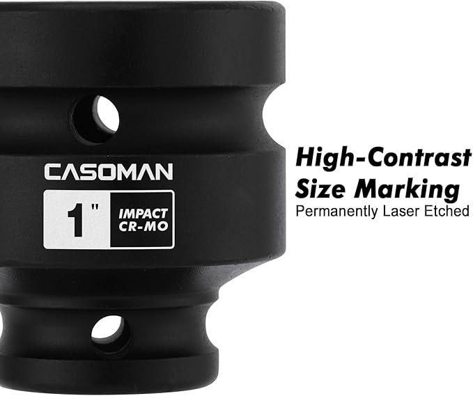 CASOMAN 1/2-Inch Drive x 1-Inch Shallow Impact Socket, SAE, 4-Point Square Socket, 1/2" Drive Axle Nut Socket for Easy Removal of Axle Shaft Nuts, CR-MO