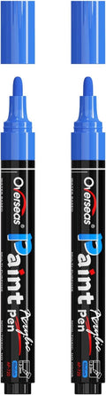 Overseas 2 Pack Blue Acrylic Paint Pens Permanent Markers, Medium Tip | by Overseas