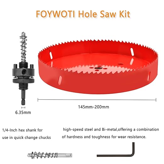 Hole Saw Heavy Duty bit Hex Shank,Hole Saw HSS with Arbor Bi-Metal & Heavy Duty Hole Saw Cutter for Wood Corn Hole Boards Plastic Drywall (φ185)