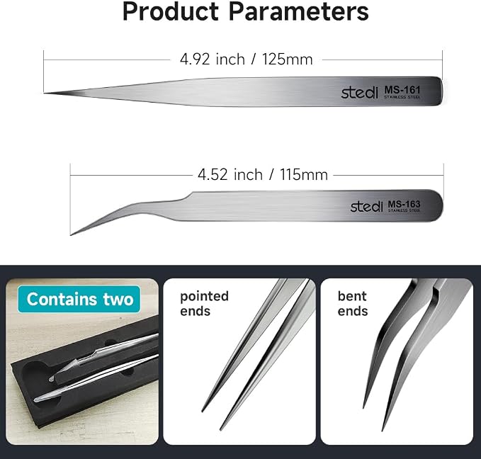 stedi 2PCS Precision Thickened Tweezers Set, Model Hobby Making Tools | - Image 5