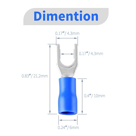 BokWin SV1.25-4S 22-16AWG Blue Insulated Fork Spade Wire Connector Electrical Crimp Terminal 500Pcs