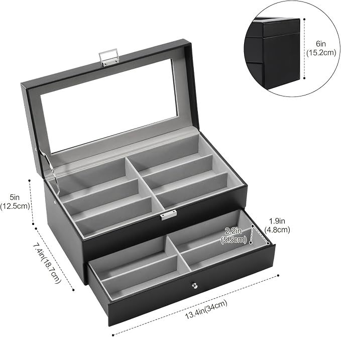 ProCase 12 Slots Sunglasses Organizer, 2 Layer Sunglass Case, Leather Eyeglass - Image 5