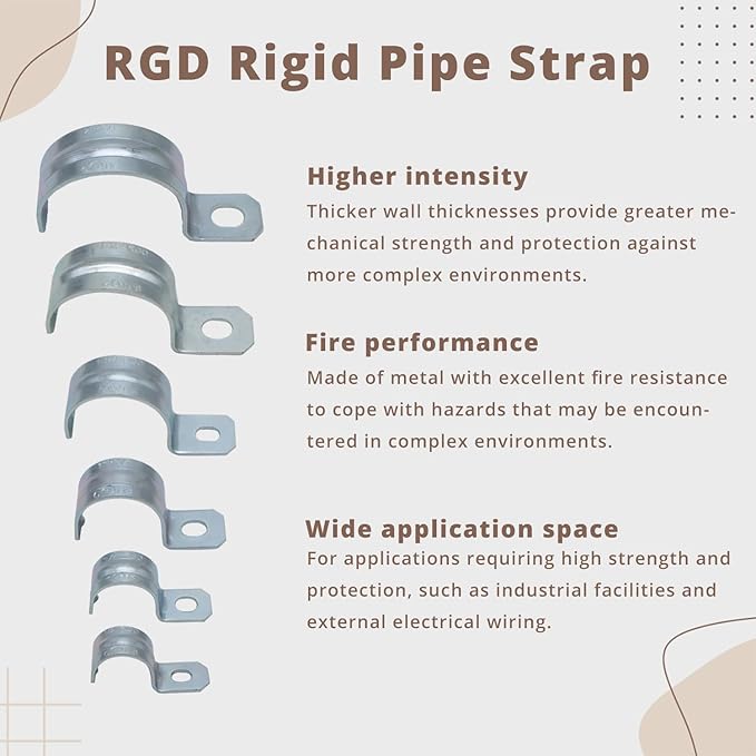 zinc plated steel pipe clamp,Steel Rigid Pipe,Holes Cable U Bracket Pipe Clamp,Electrical Conduit Straps (One Hole, 1/2 inch-100pcs)