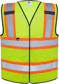 Dazonity High Visibility Safety Vest with Multi Pockets, Reflective Strips, Fit for Men & Women, Work, Construction,Cycling, Runnning, Surveyor, Volunteer (Yellow-3XL)