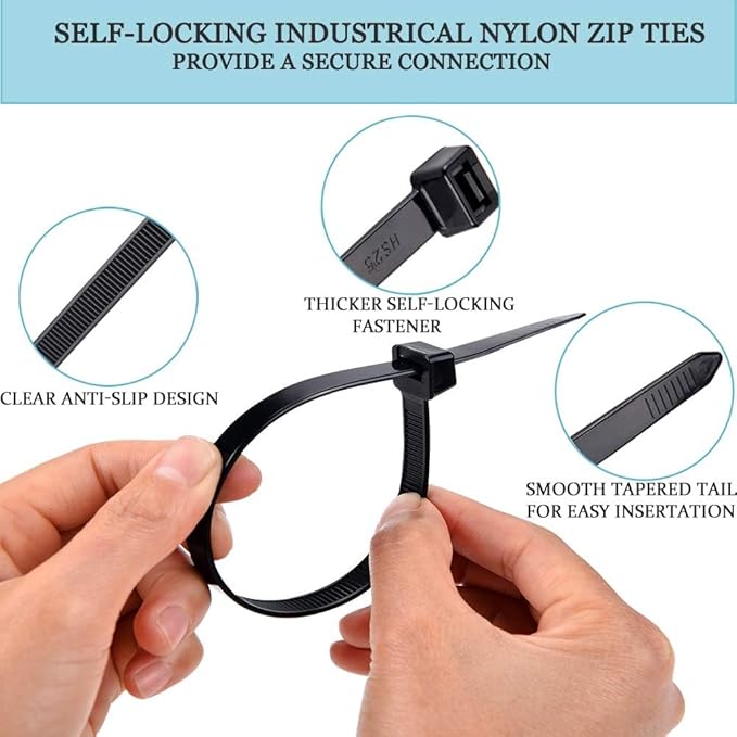 100 Pack Zip Ties 24 Inch Long Cable Ties Heavy Duty 70 Pounds Tensile Strength, Premium Plastic Wire Ties Straps Self-Locking Black Nylon Ties Wraps for Indoor and Outdoor
