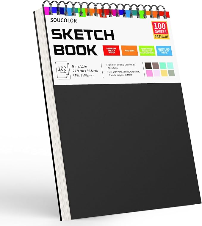 Soucolor 9x12 Hardcover Sketch Book Thick Sketchbook Drawing Paper by Soucolor