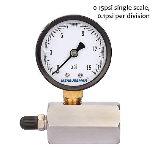 MEASUREMAN 2" Steel Gas Pressure Test Gauge Assembly, 3/4" FNPT Connection, 0-15psi, +/-3-2-3% Accuracy