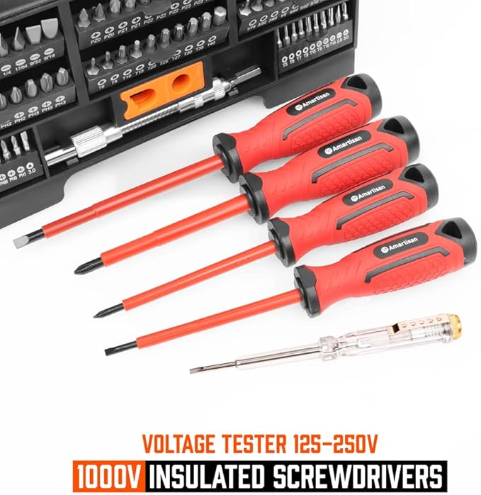 Amartisan 146-piece Magnetic Screwdrivers Set Plastic Racking, DIY Tools Set Tools for Men Gift, Includs Precision screwdriver, Magnetizer, Key Set, Nut Driver and Bit Set