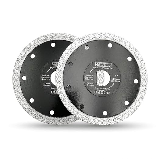DT-DIATOOL Diamond Tile Blade 5 Inch 2pcs Diamond Turbo X Mesh Rim Segement Circular Saw Blade for Procelain Ceramic Stoneware Marble Granite Fits 5/8"-7/8" Arbor