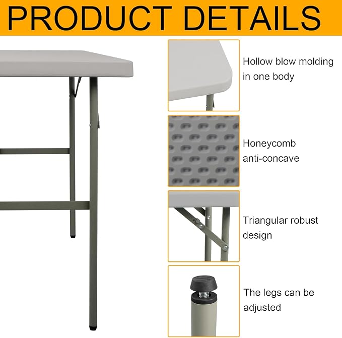 Folding Table 2.7ft Rectangular All-Occasion Plastic Folding Event Table - Image 4