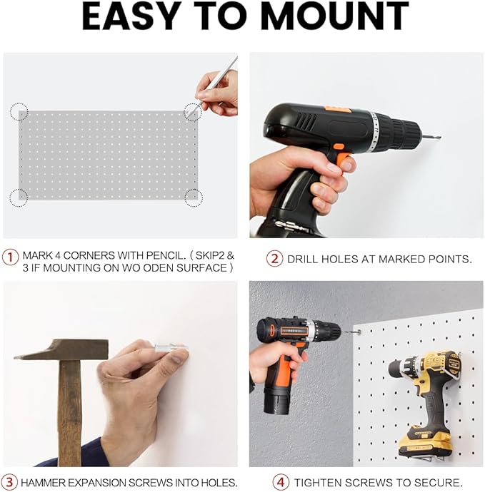 Pegboard, Metal Peg Board, Pegboards Wall Organizer with 57 Pcs Hooks, Sturdy Peg Board for Garage Tool Organization, Home & Office Wall Decoration (White, 3 Pack)