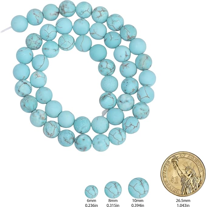 48pcs Natural Matte Green Turquoise Gemstone Beads，8mm Frosted Round Loose - Image 2