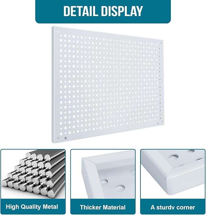 Peg Board, Heavy Duty Steel Organization Panels, Universal 1/8 and 1/4 Peg Board Accessories, Ideal for Garage Tool Storage, Pack of 4(White, 16X10.5)