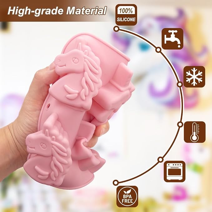 2 Pack Unicorn Silicone Molds 6 Cavity 3D Unicorn Themed Baking Mould Tray - Image 3