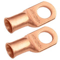SELTERM 2pcs 1/0 AWG 1/2" Stud (Wide Pad) Copper Wire Lugs, Battery Lugs, Ring Terminals, Battery Cable Ends, 0 Gauge Ring Terminal Connectors, UL Heavy Duty Bare Copper Eyelets Battery Cable Lugs