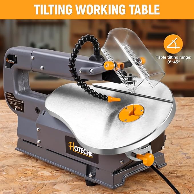 Hoteche 16-inch Power Scroll Saw for Woodworking with Large Tilting Working Table and Integrated Dust Port, Professional Woodworking Tool for Detailed Cutting, Fretwork, Crafting