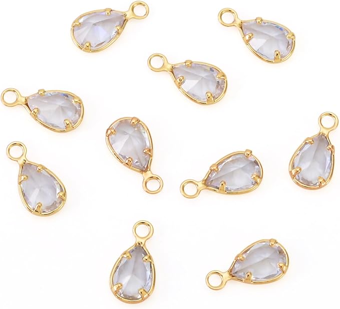 FASHEWELRY 10Pcs Teardrop Cubic Zirconia Charms Real 18K Gold Plated Crystal by FASHEWELRY