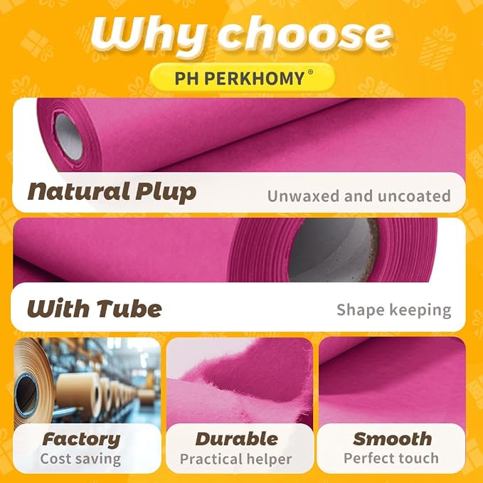 PerkHomy Rose Red Kraft Paper Roll 17.5" x 760" - Image 6