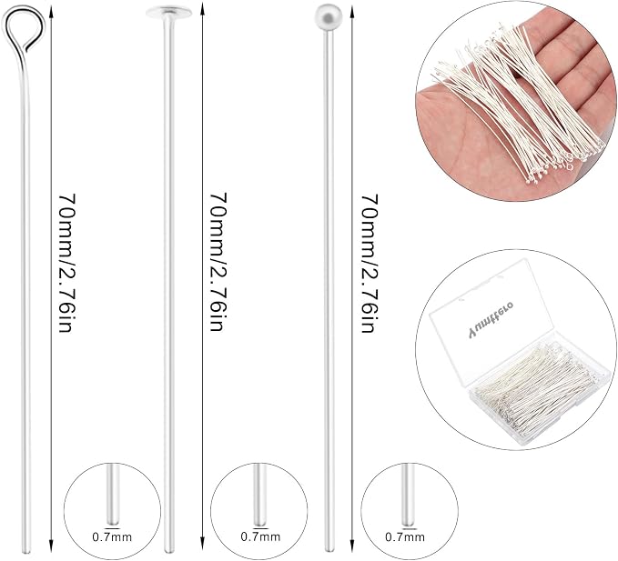 210 Pcs 70mm/2.76 Inch 21 Gauge Head Pins - Image 2