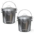 Plexon Metal Trash Can with Locking Lid Outdoor Storage Bucket for Bird Seed Ash 6-Gallon Galvanized Steel 2 Pack