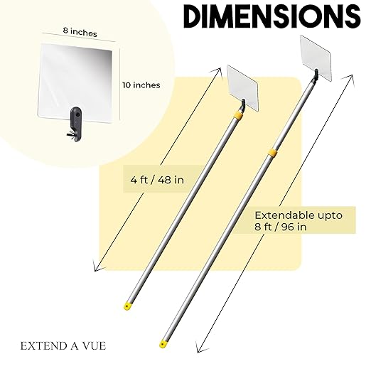 Inspection Mirror Telescoping Pole, Lightweight & Durable, 4 ft - 8 ft Pole, 8 x 10 inch Acrylic Mirror