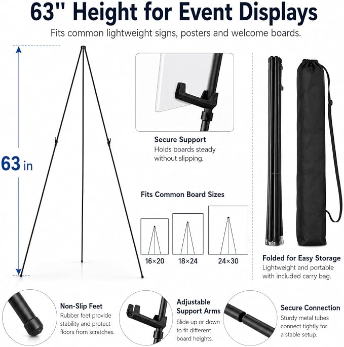 RRFTOK 2 Pack 63 in Sign Easel Stands, Instant-Fold Tripods - Image 8