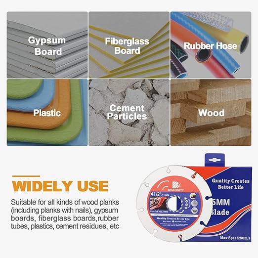 Carbide Multi Wheel,BRSCHNITT 10pcs 4-1/2 Inch (115mm) with Arbor 7/8" Tungsten Carbide Cut Off Wheel for Wood,Laminate,Gypsum Board,Plastic for Angle Grinder Cutting Disc
