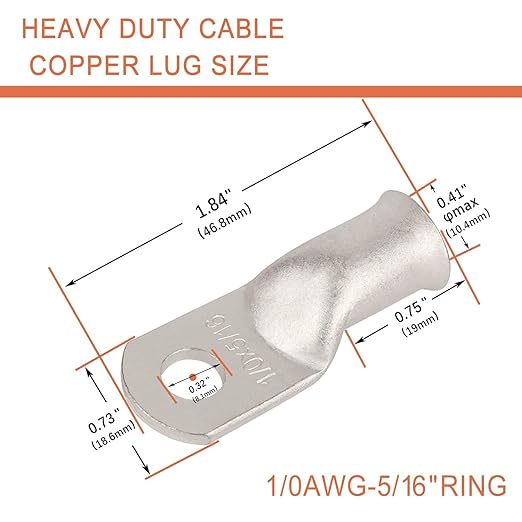 4 Pack 1/0 AWG 3/8 & 1/0 AWG 5/16 Lugs Tinned Copper Terminal Marine Battery Welding Lugs Terminal Connectors with 8 Pieces Ratio 3:1 Dual Wall Adhesive Heat Shrink