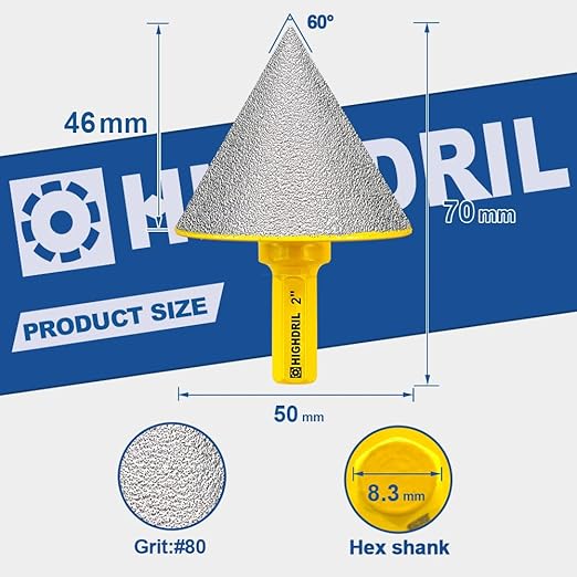 HIGHDRIL Diamond Drill Bits Kit with Triangle Shank for Porcelain Tile Ceramic Marble Brick Concrete Vacuum Brazed Hole Saw(6/8/10/20/25/28/32/35/45/65mm+50mm Hex Shank Chamfer Beveling Bit