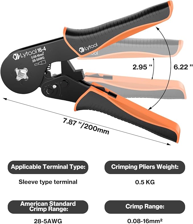 Lytool Ferrule Crimping Tool Kit AWG28-5 (0.08-16mm²), Wire Ferrule Crimper, Self-Adjustable Ratchet Wire Square Jaw Crimping Pliers for Wire Ferrules Terminals