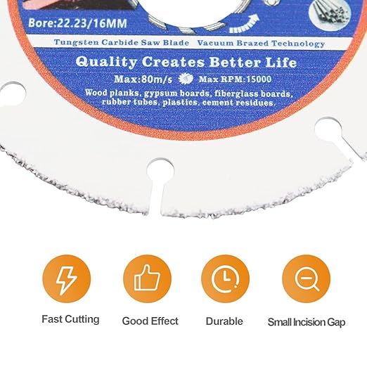 Carbide Multi Wheel,BRSCHNITT 4pcs 4 Inch (100mm) with Arbor 7/8"-5/8" Tungsten Carbide Cut Off Wheel for Wood,Laminate,Gypsum Board,Plastic for Angle Grinder Cutting Disc