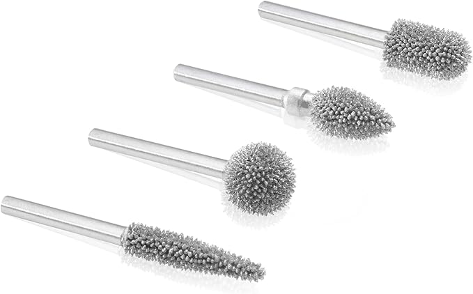 Kutzall 4-Piece Rotary Burr Kit - 1⁄8" Shaft, Coarse - Wood Carving Bits for Dremel, Foredom, Ryobi, DeWalt, Milwaukee Tools - Structured Tungsten Carbide