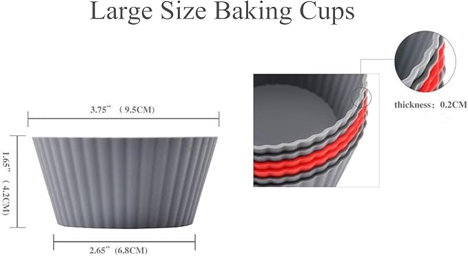 12 Pack Reusable Nonstick Jumbo Silicone Baking Cups, Cupcake and Muffin Liners - Image 4