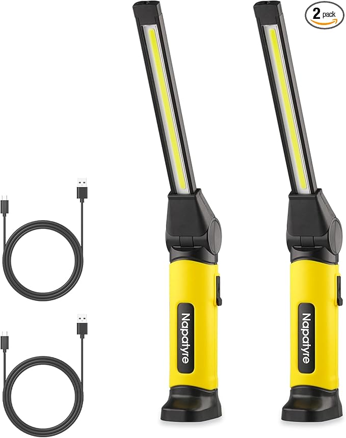 Mechanic Light,1000 Lumens Rechargeable LED Work Light with Magnetic Base, 120° Rotate 3 Modes, 4000mAh Magnetic Flashlight for Car Repair, Camping, and Emergency (2 Pack)